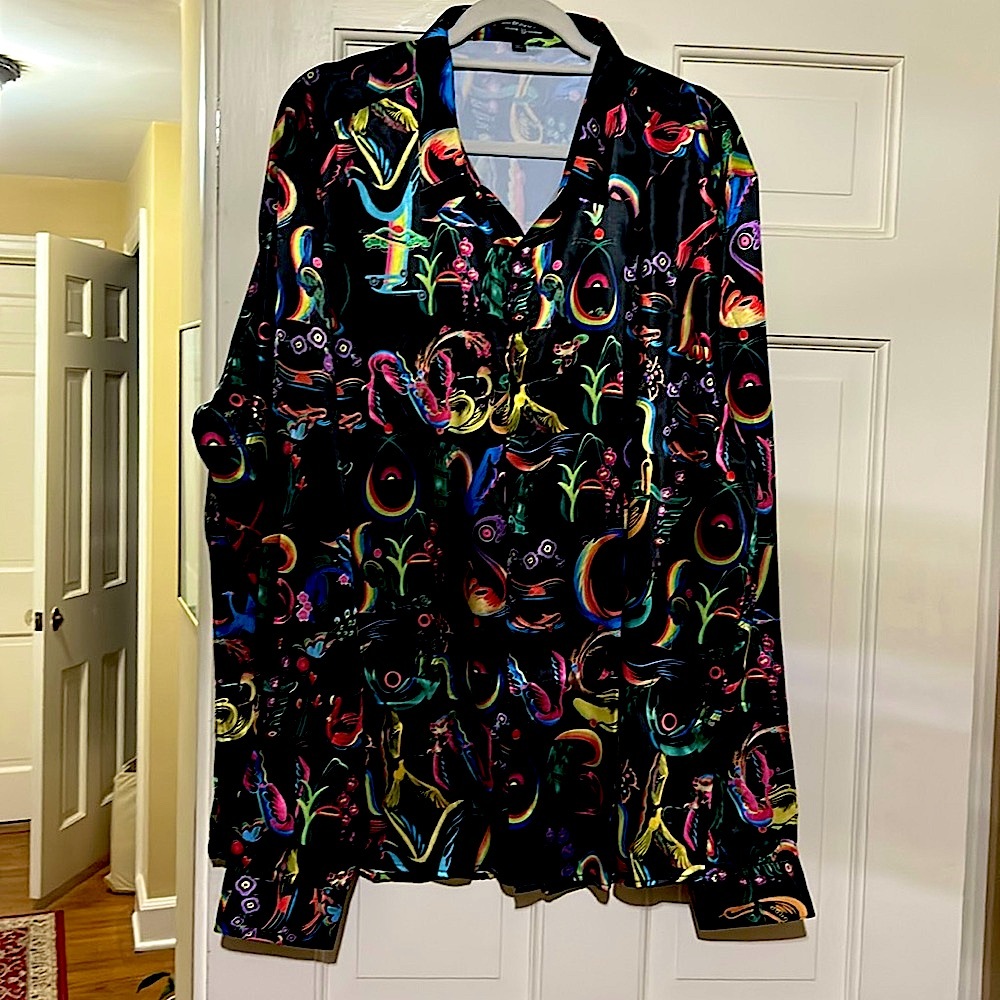 NWOT3X Men’s Button Down Designer Inspired Print Vibrant Blue Dress Shirt Cool!